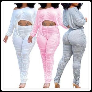 2 PIECE CROPPED TOP WITH LONG STACKED BOTTOMS